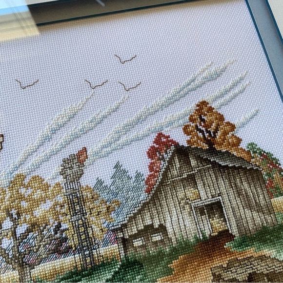 Vintage needlepoint crewel deer buck & doe professionally framed forest cabin - Picture 7 of 9